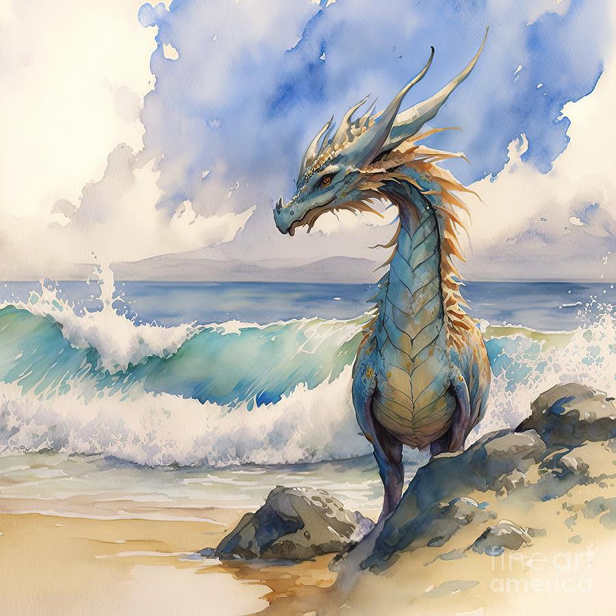 Fantasy Painting - Dragon At Beach by N Akkash