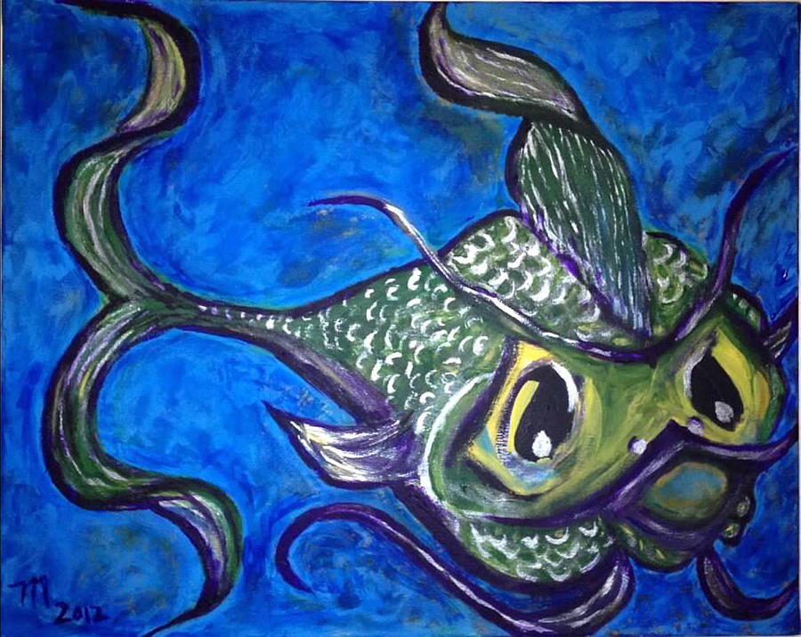 Dragon Beta fish in blue sea Painting by Manuel Gonzalez - Pixels