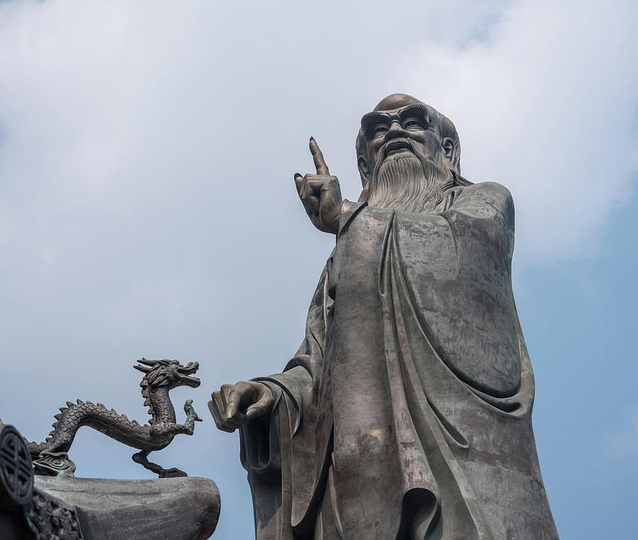 Dragon by statue of Lao Tze at Laoshan near Qingdao Photograph by Steven Heap