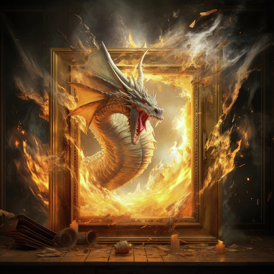 Dragon coming out of Picture Frame 01 Digital Art by Matthias Hauser