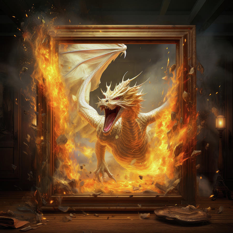 Dragon coming out of Picture Frame 02 Digital Art by Matthias Hauser