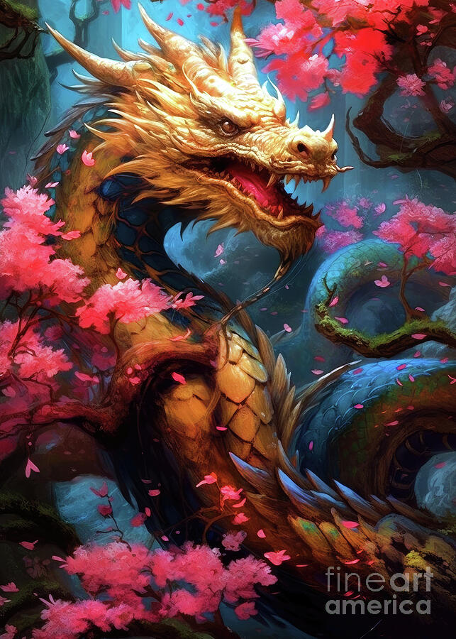  Dragon Digital Art - Dragon and flowers fantasy art 6 #dragon Digital Art by Justyna Jaszke JBJart