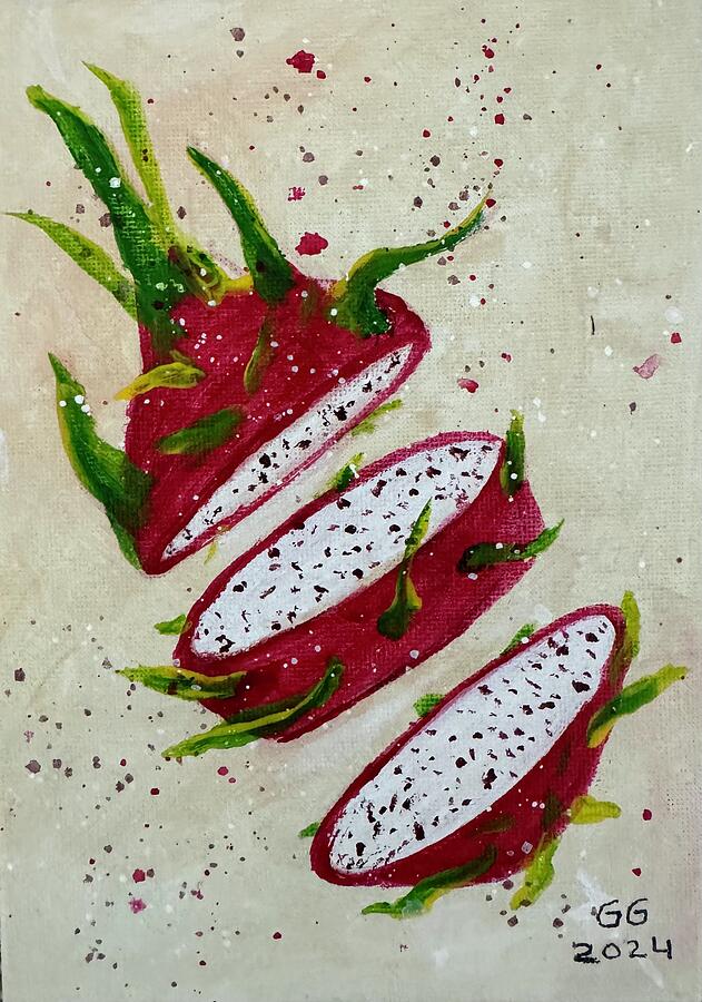 Dragon Fruit Painting - Dragon fruit - Sliced by Gita Gita