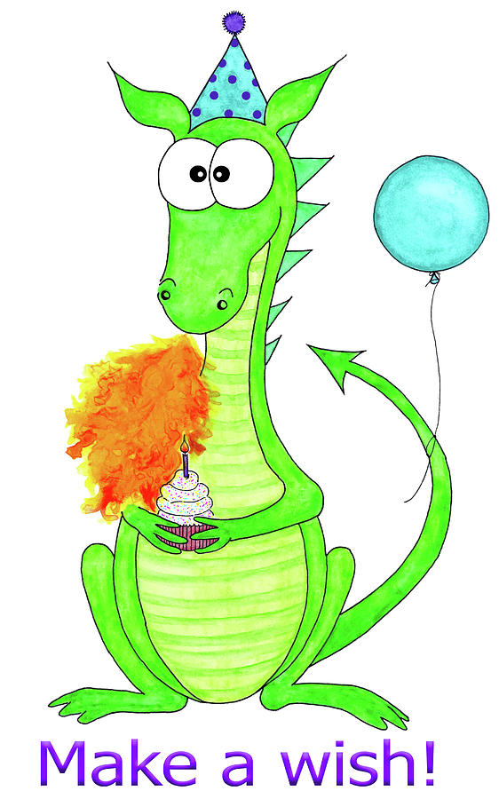 Dragon Happy Birthday Make A Wish Drawing By Barbara Sprague Pixels