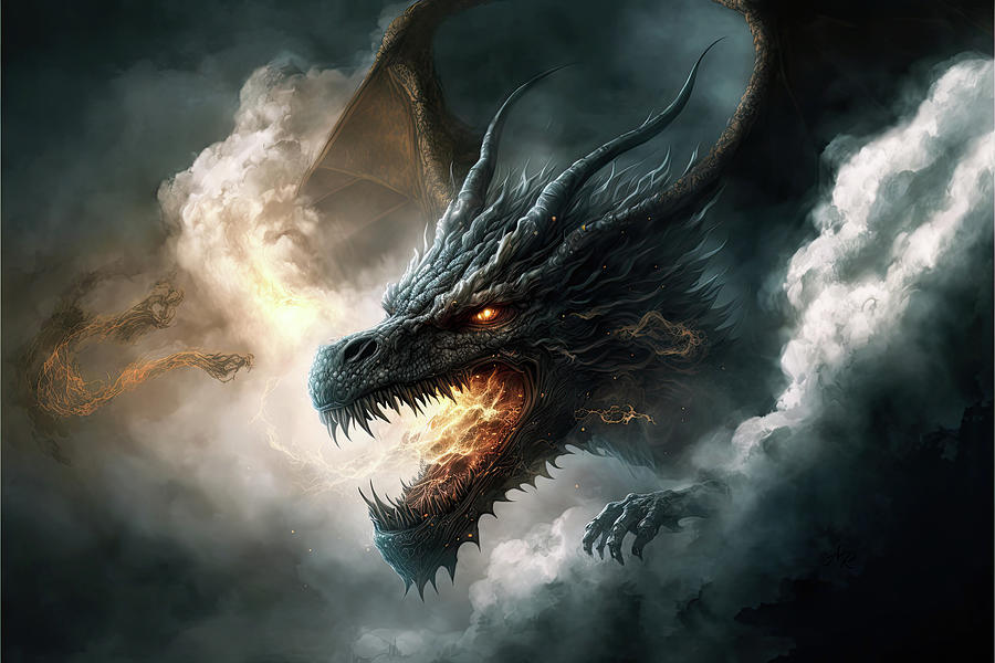 Dragon Head Coming Through Clouds Digital Art by Adrian Reich - Fine ...