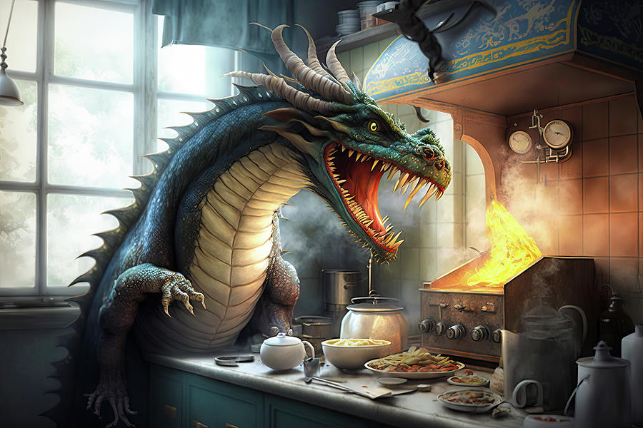 Dragon in the Kitchen 01 Digital Art by Matthias Hauser