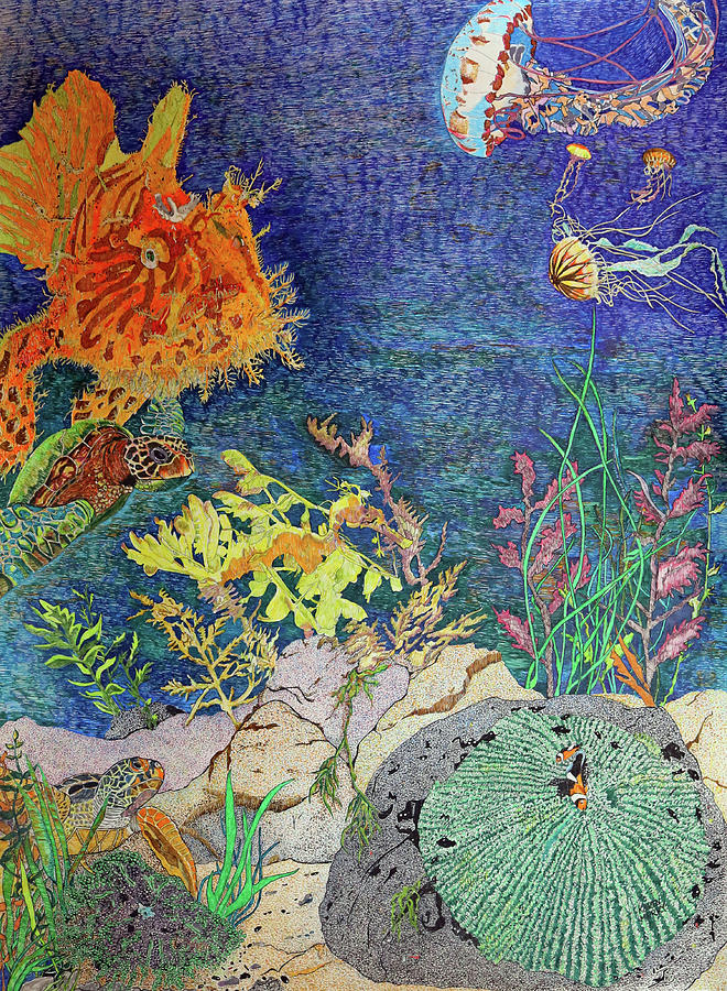 Dragon, Jellies and Frogfish Painting by Karen Merry
