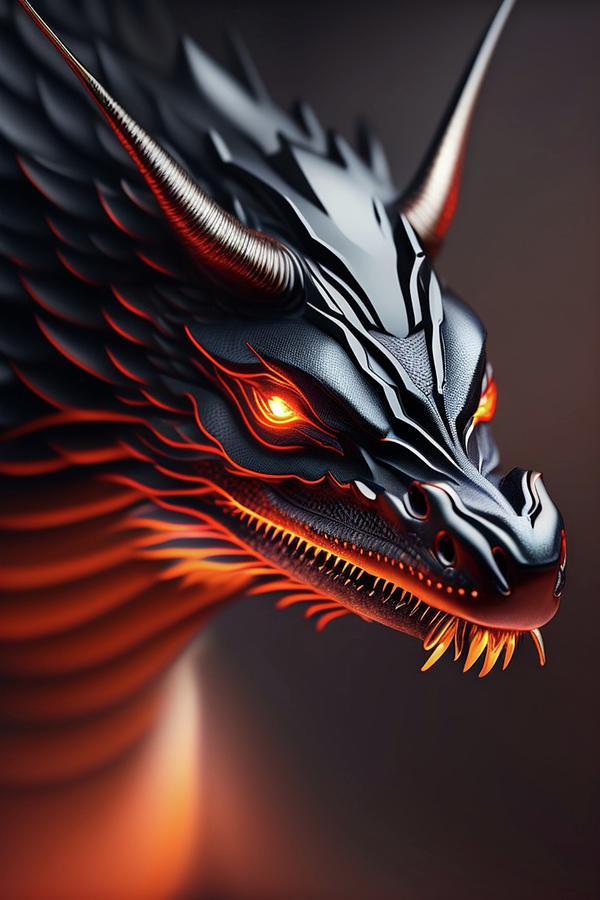 Dragon Mythical Creature Ai Generated Metallic Dragon Portrait Fire ...