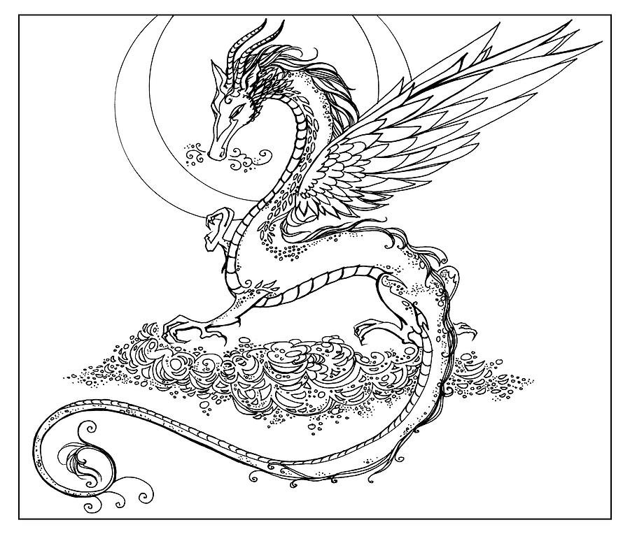 Dragon on Treasure Drawing by Katherine Nutt