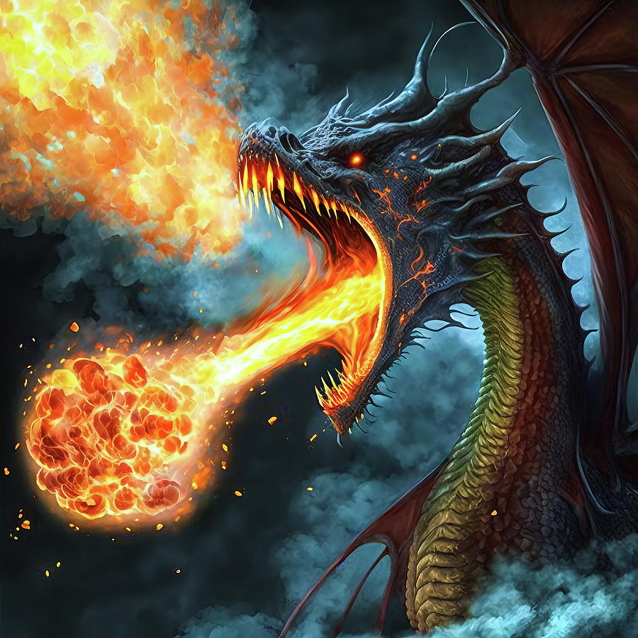Dragon Portrait 01 Hot Fire Breath Digital Art by Matthias Hauser