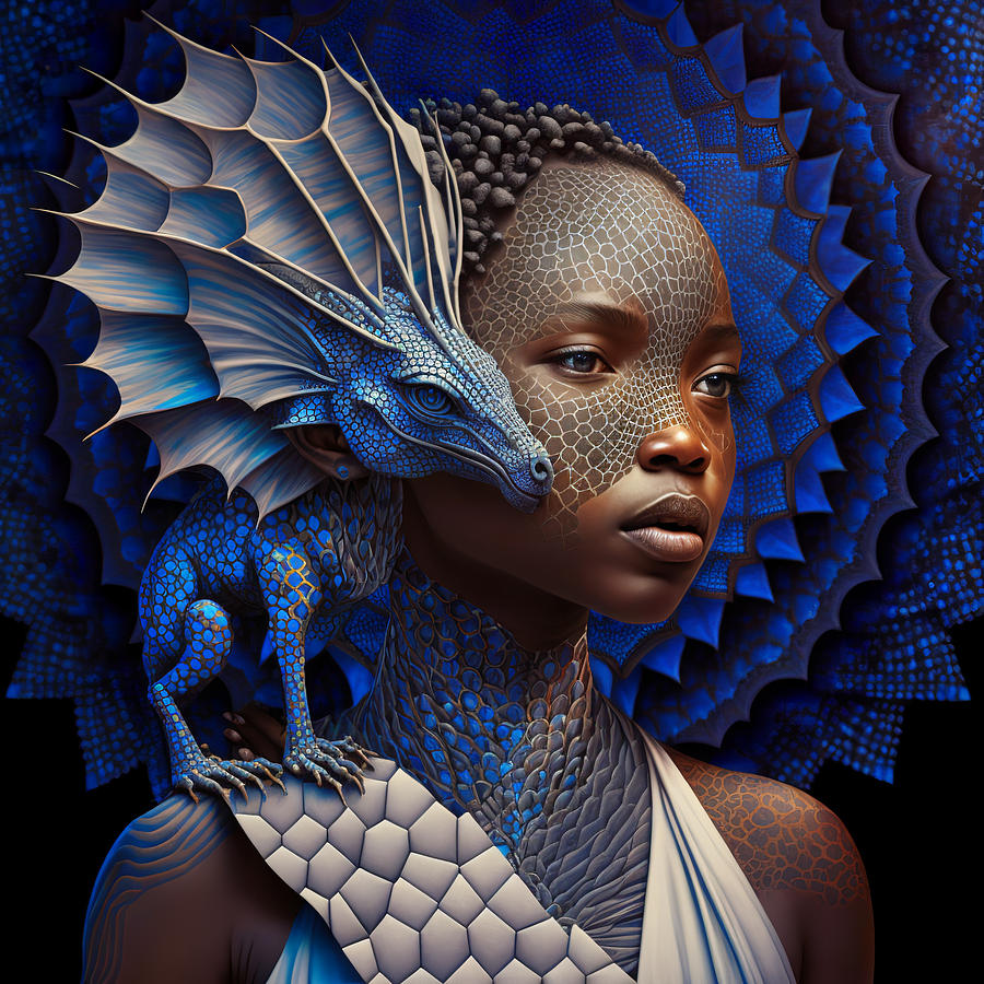 African American Digital Art - Dragon Princess by Nikala Asante