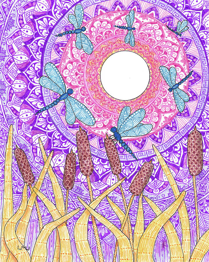 Dragonflies And Reeds Mandala Painting