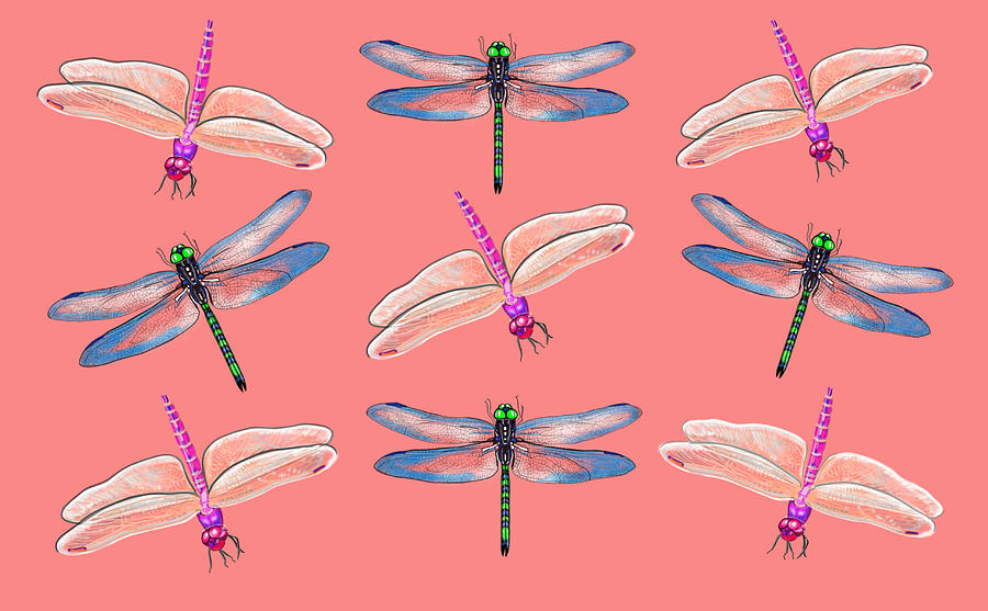 Dragonflies on Peach Mixed Media by Judy Cuddehe