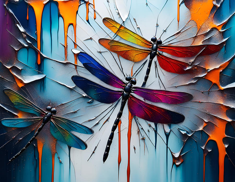 Dragonflies on Shattered Glass Photograph by Cate Franklyn