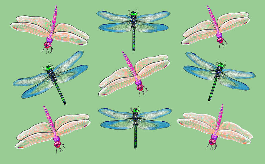 Dragonflies Over Grass Mixed Media by Judy Link Cuddehe