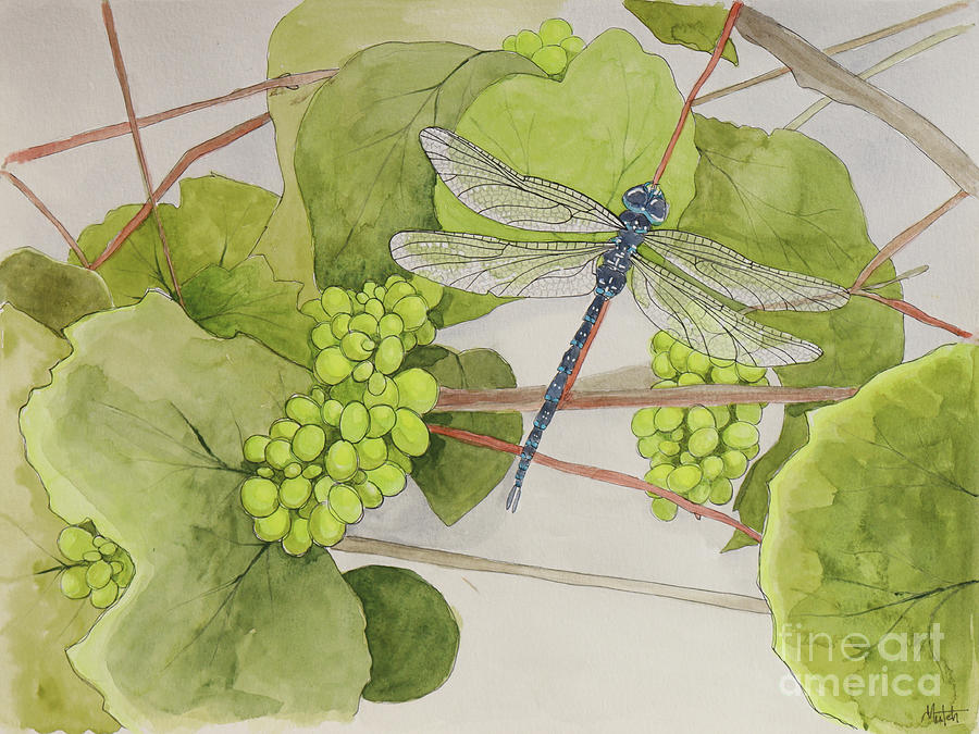 Dragonfly and grapes Painting by Lisa Mutch