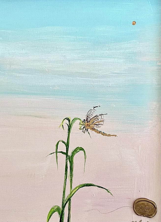 Dragonfly and Grass Painting by C F Legette