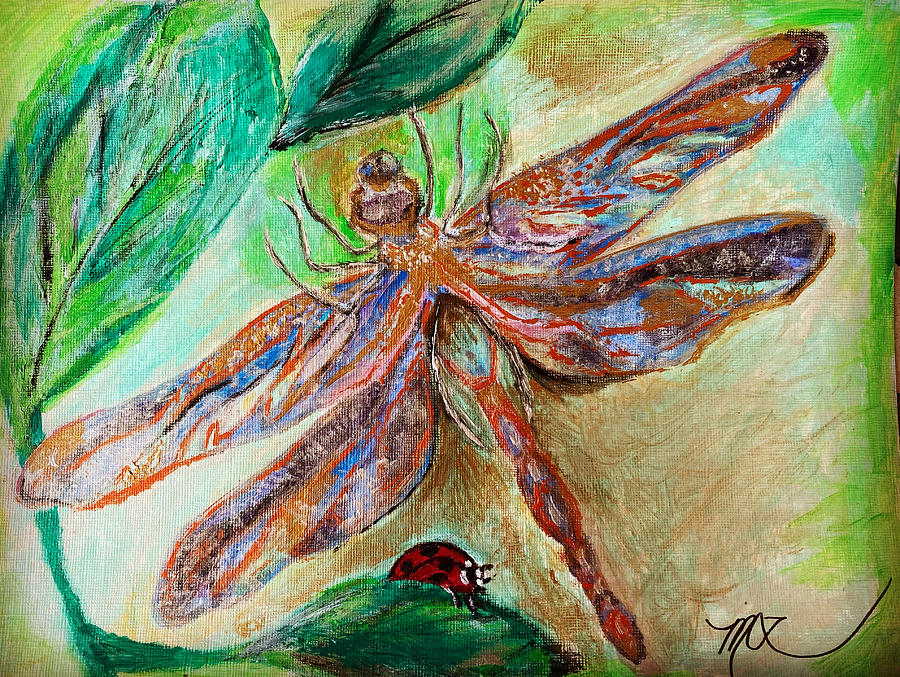 Dragonfly and Ladybug  Painting by Melody Fowler