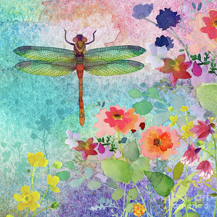 Dragonfly and Wildflowers Painting by Sue Zipkin - Fine Art America