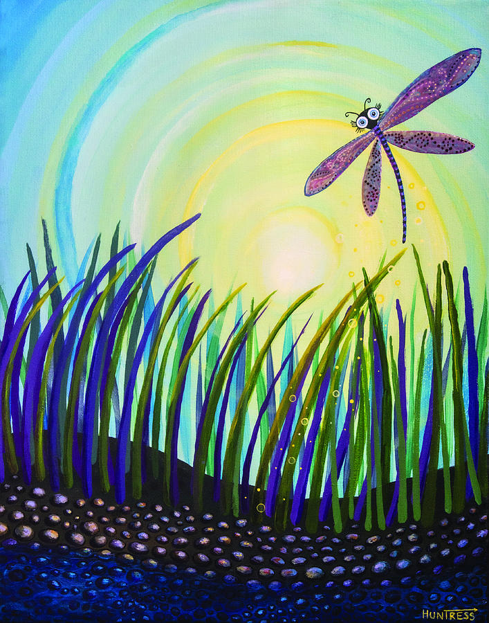 Dragonfly at the Bay III Painting by Mindy Huntress