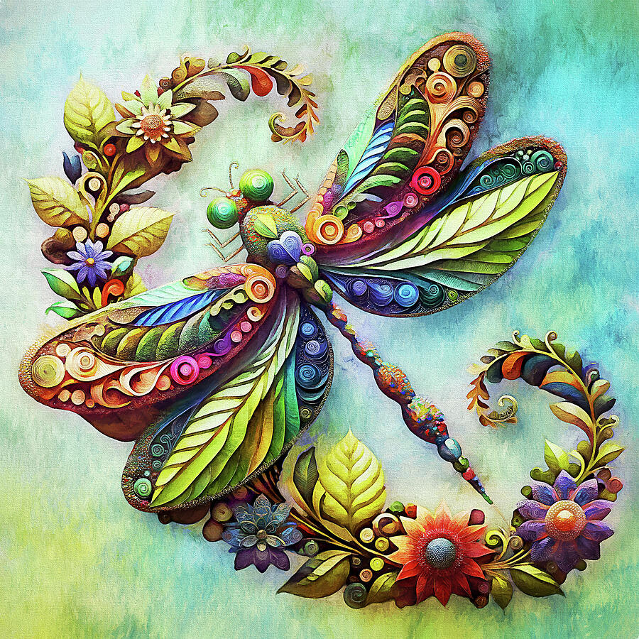 Flower Digital Art - Dragonfly Botanical by Peggy Collins