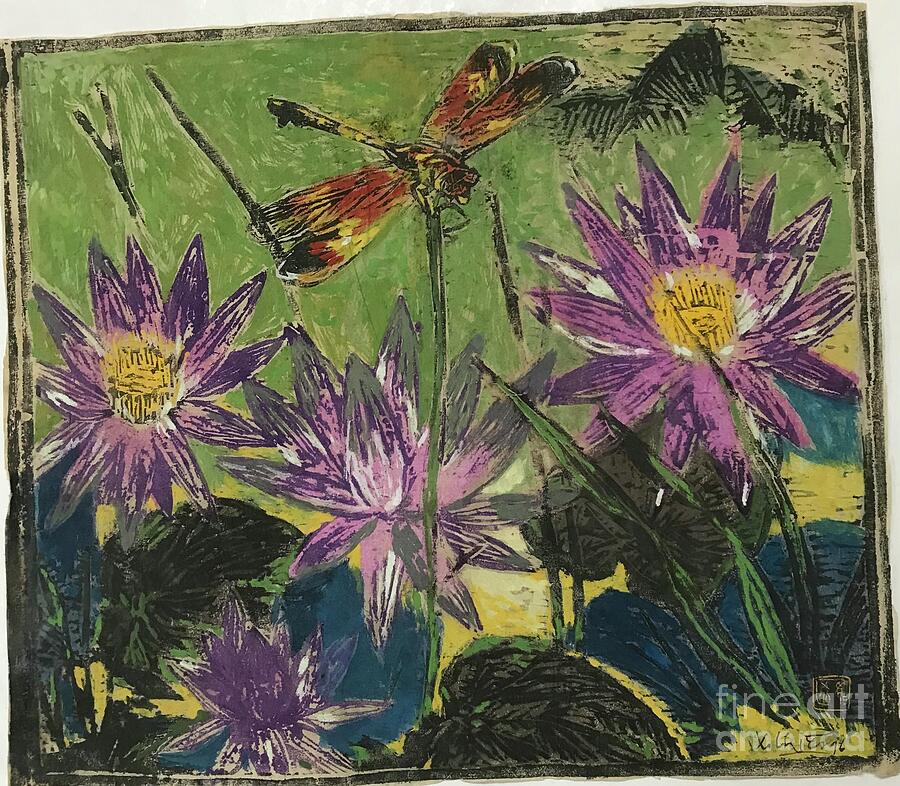 Flower Painting - Dragonfly by Lam To