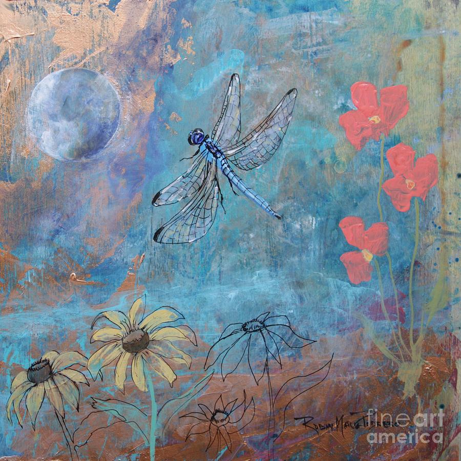Dragonfly Moon Painting by Robin Pedrero