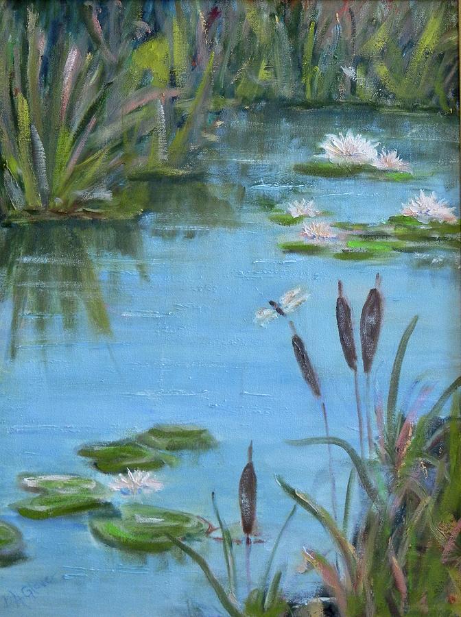 #129 Dragonfly on a Pond #129 Painting by Barbara Hammett Glover