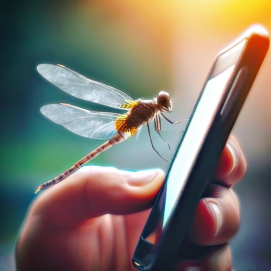 Dragonfly on a Smartphone Digital Art by David Manlove