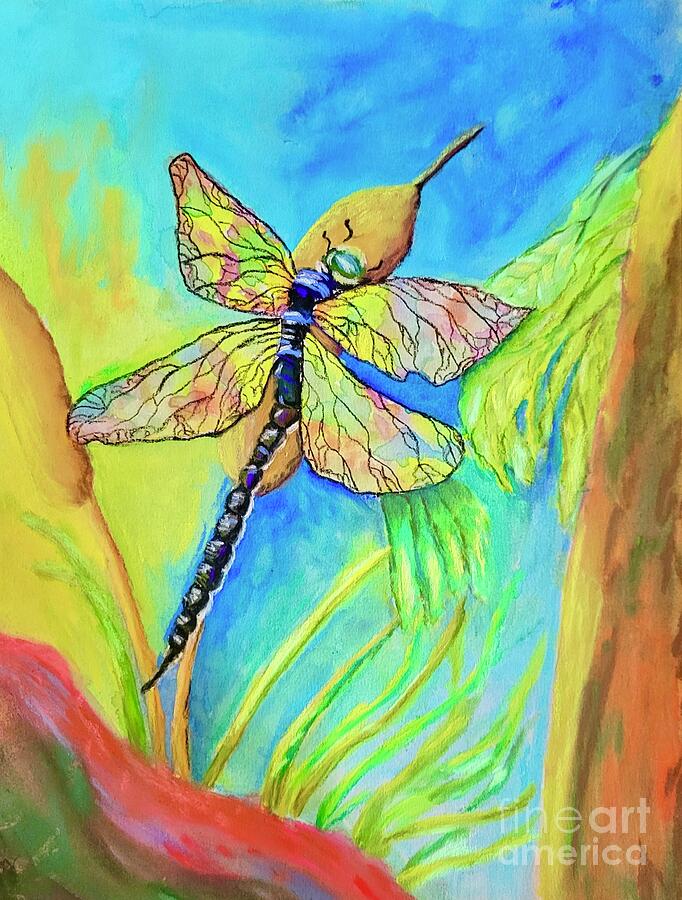 Dragonfly On Cattail Painting by Cathy Rutherford - Fine Art America