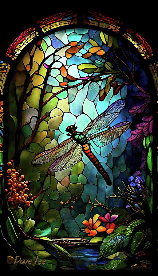 Dragonfly On Tiffany Digital Art by Dave Lee