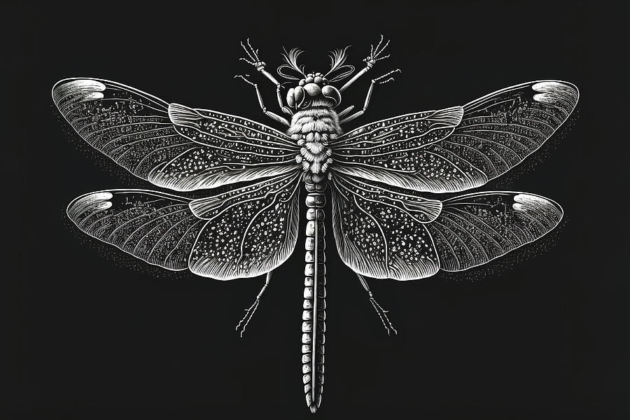 Dragonfly Sketch on a Black Background Digital Art by Jim Vallee