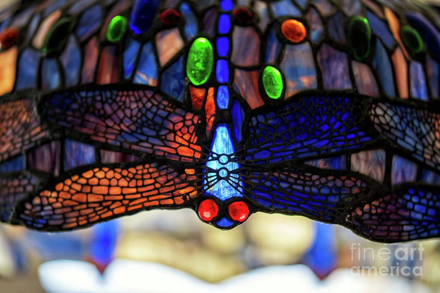 Dragonfly Tiffany Glass Ceiling Lamp Detail Blue Photograph by Pablo Avanzini