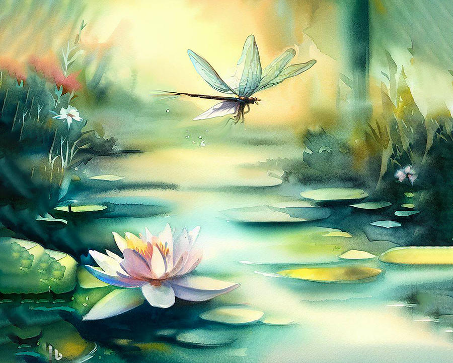 Dragonfly With Lilypads Digital Art by Cordia Murphy