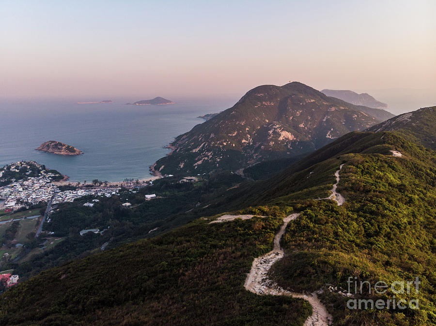 Dragons back hiking trail and the Shek O beach and village in H Photograph by Didier Marti