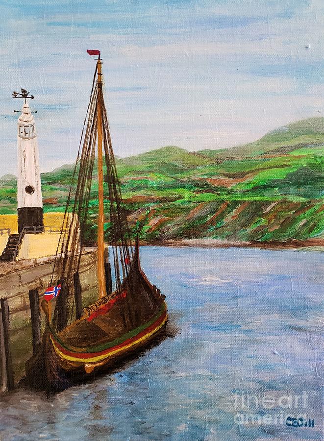 Draken Harald Harfagre Peel Harbor Isle of Man Painting by C E Dill
