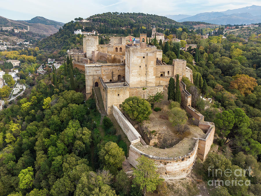 Dramatic aerial view of the Alhambra palace and fortress in Gran ...