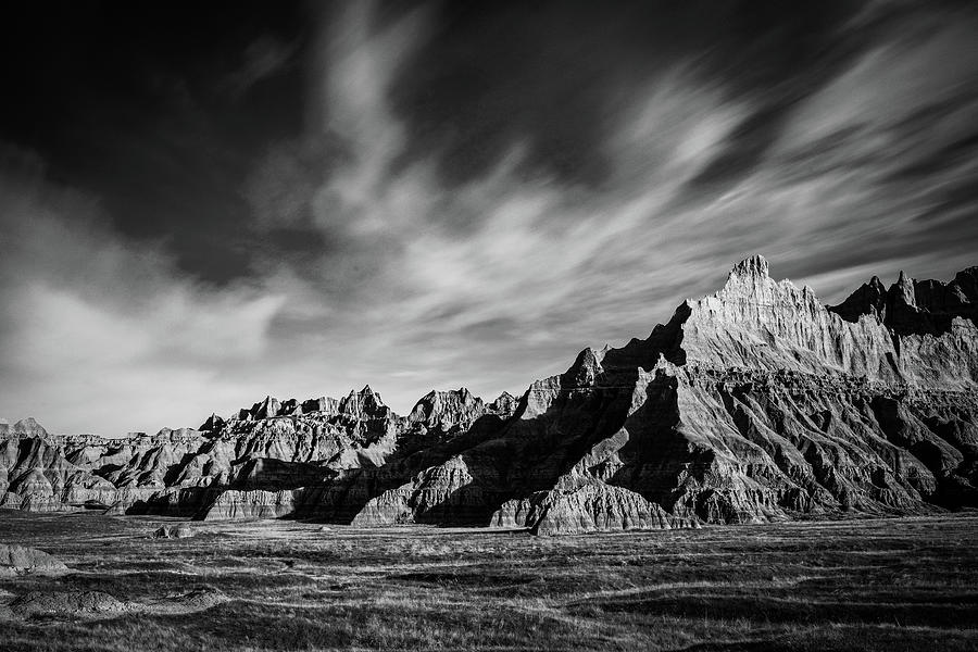 Dramatic Badlands Long Exposure Black And White Photograph by Dan Sproul