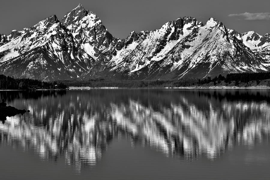 Dramatic Black And White Teton Reflection Photograph by Dan Sproul