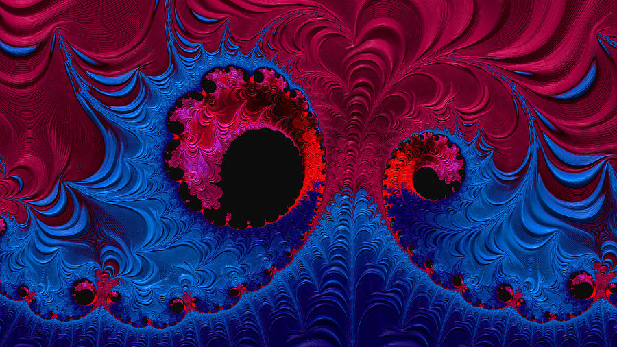 Dramatic Blue and Red Fractal Waves Digital Art by Shelli Fitzpatrick