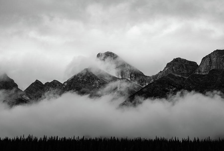 Canadian Rockies Photograph - Dramatic Canadian Rockies Black And White by Dan Sproul