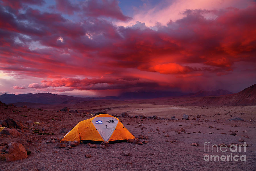 Dramatic Fiery Sunset Over Guallatiri Base Camp Chile Photograph by James Brunker