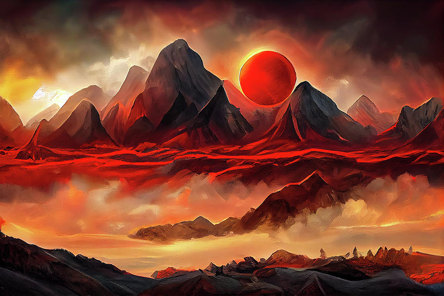 Dramatic Mountain Landscape Red and Black 03 Digital Art by Matthias Hauser