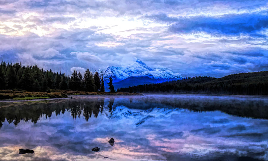 Banff National Park Painting - Dramatic Mountain Reflection Painting by Dan Sproul
