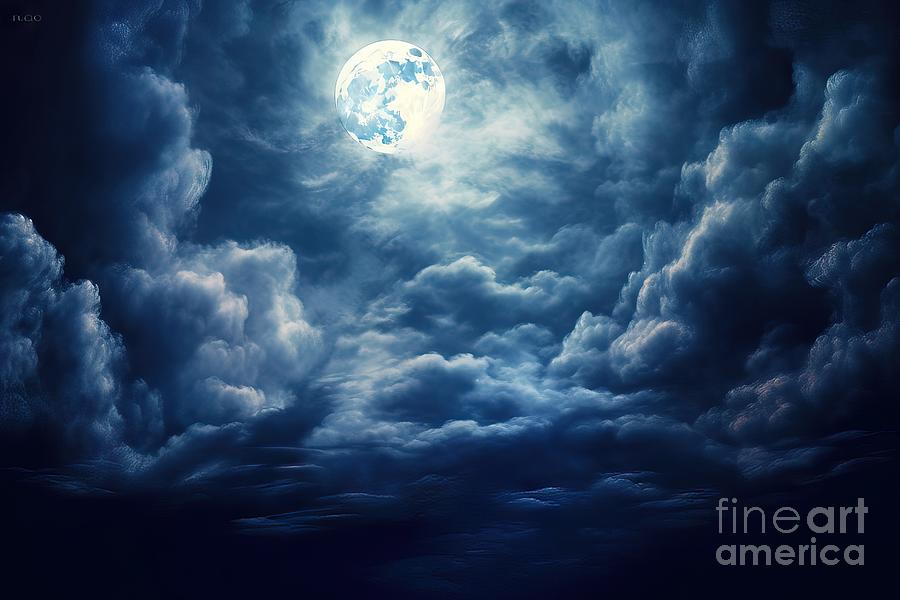 Dramatic Nighttime Clouds and Sky With Beautiful Full Blue Moon ...