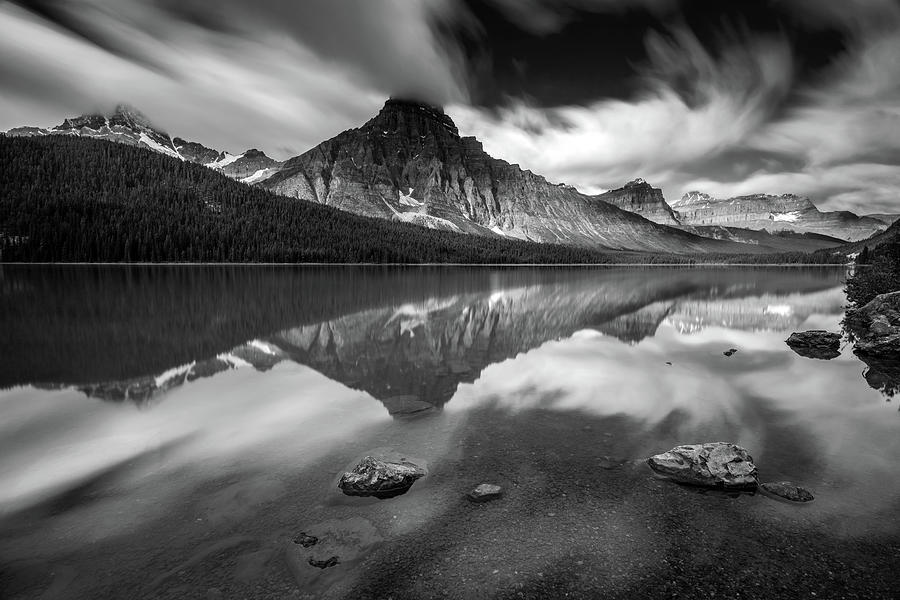 Dramatic Rocky Mountains In Black And White Photograph