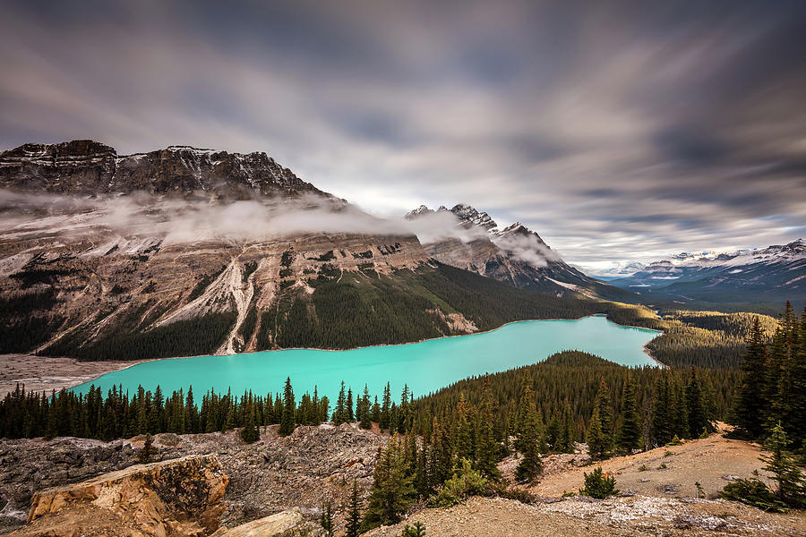 Dramatic sky and turquoise water at Peyto lake Photograph by Pierre Leclerc Photography