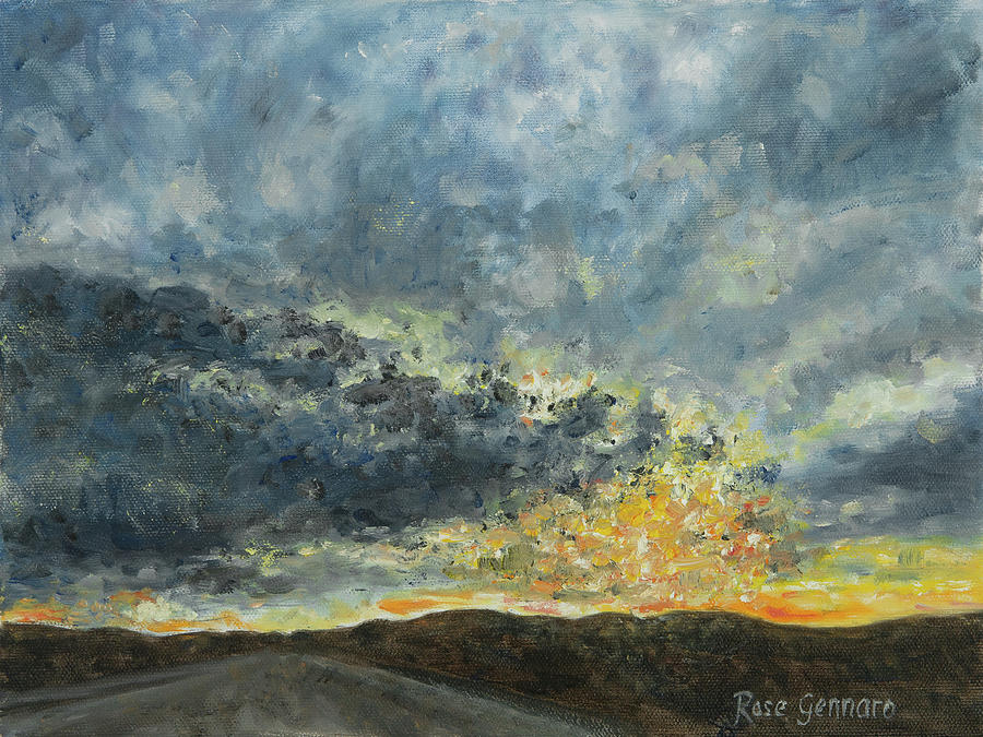 Sunset Painting - Dramatic Sky on Walkway Over the Hudson by Rose Gennaro Sunset Painting - Dramatic Sky on Walkway Over the Hudson by Rose Gennaro