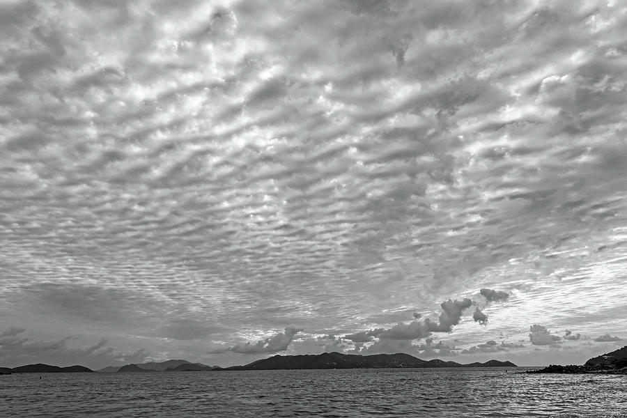 Dramatic Sky over Saint John from Sapphire Beach Sunrise Black and White Photograph by Toby McGuire