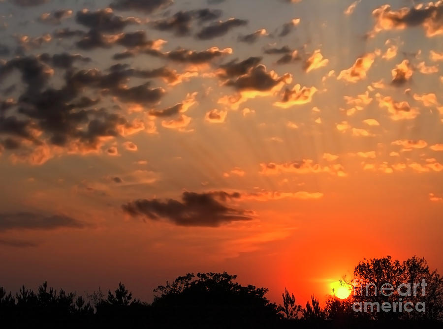 DRAMATIC SUNSET, fragments of clouds are turning dark,   Photograph by Tatiana Bogracheva